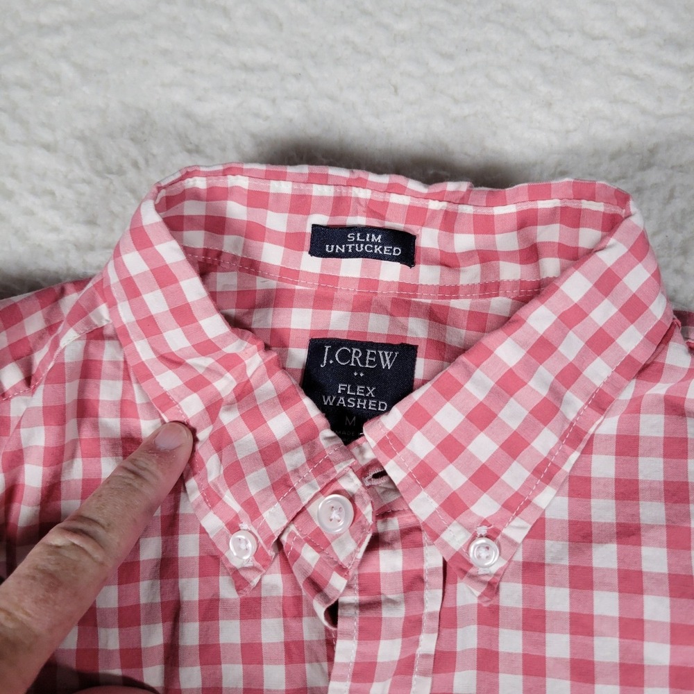 J.Crew Button Down Shirt Mens Medium Red/Pink Gingham Slim Untucked Flex Washed - Picture 6 of 14